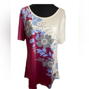 🆕RoseGal NWT size 14 poly stretch ladies floral pullover tunic top short sleeve